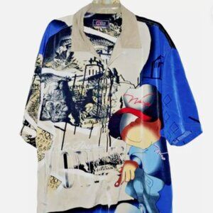 Vintage WEBS 1990 Hip Hop graffiti collared Street Wear Graffiti button down 2XL